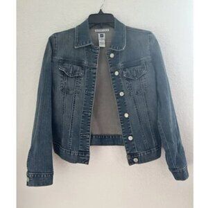 Gap Womens Blue Denim Jeans Jacket Medium Wash Stretch Sz XS‎ Y2K Biker Trucker